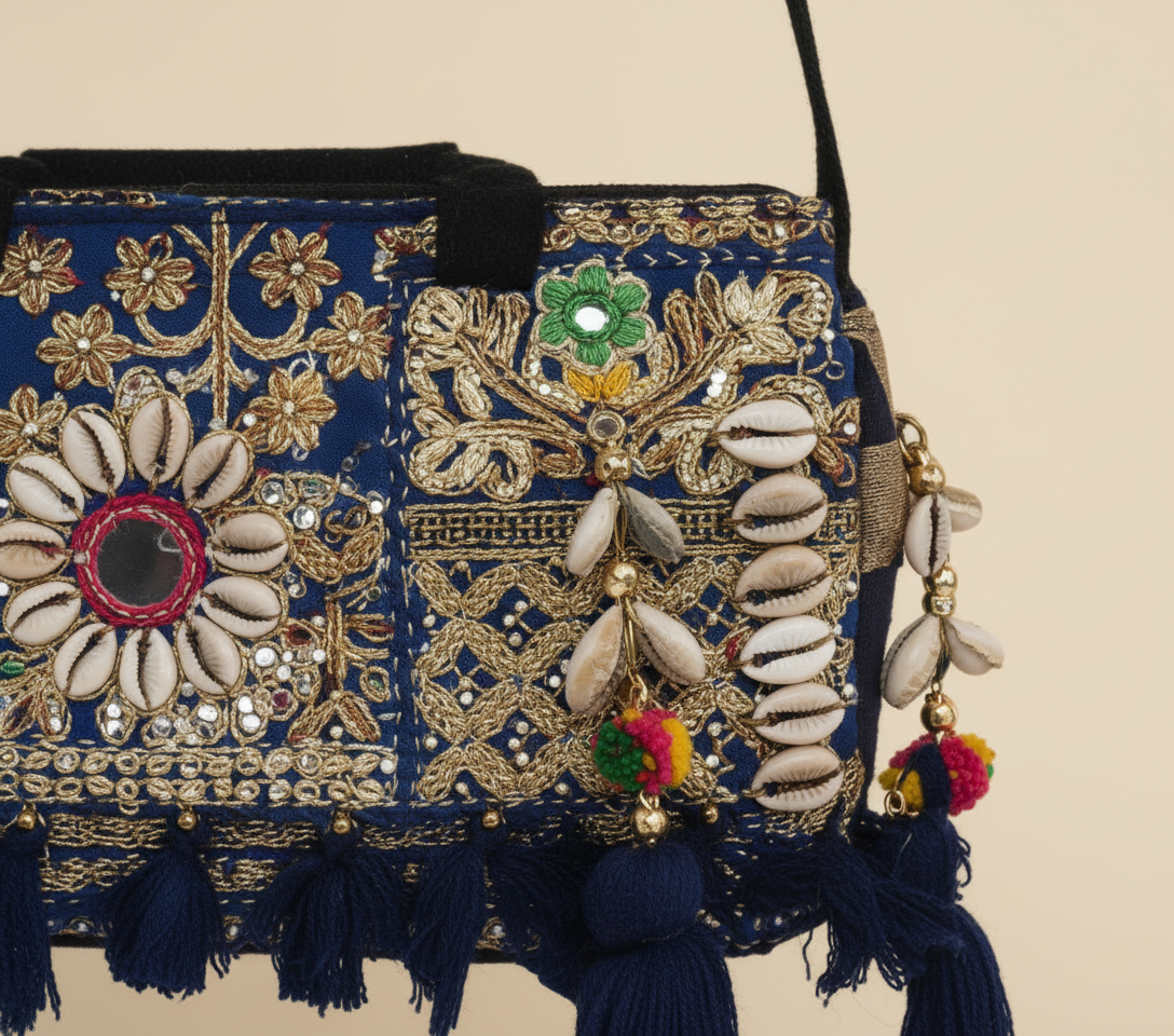 Shell Tassel Neel Leher crossbody bag side view showing depth