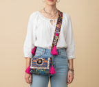 Shell Tassel Aparajita crossbody bag front view — Mystic Dhaga