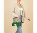 Shell Tassel Tulsi crossbody bag front view — Mystic Dhaga