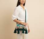Shell Tassel Panna crossbody bag front view — Mystic Dhaga