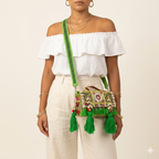 Shell Tassel Haritima crossbody bag front view — Mystic Dhaga