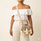 Shell Tassel Chandni crossbody bag front view — Mystic Dhaga