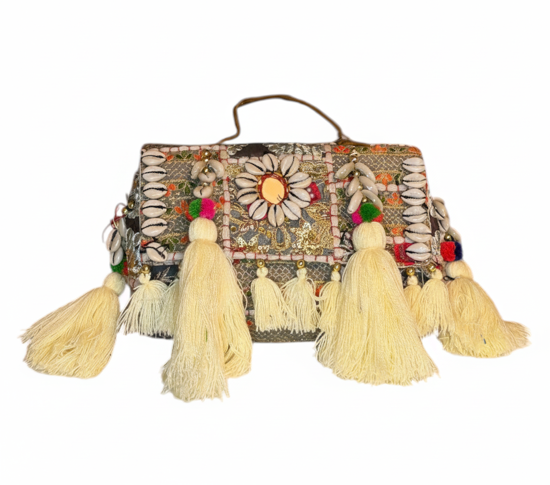 Shell Tassel Chandni crossbody bag side view showing depth