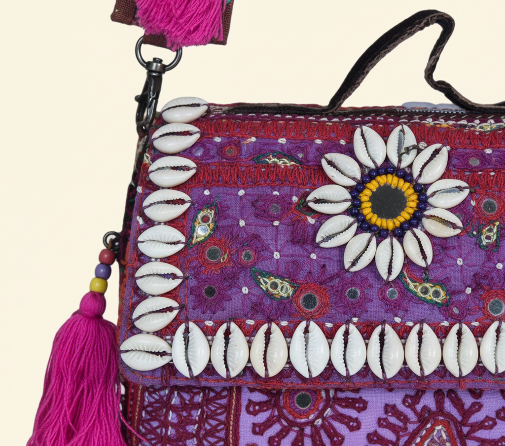 Shell Tassel Gulabi Aag crossbody bag back view