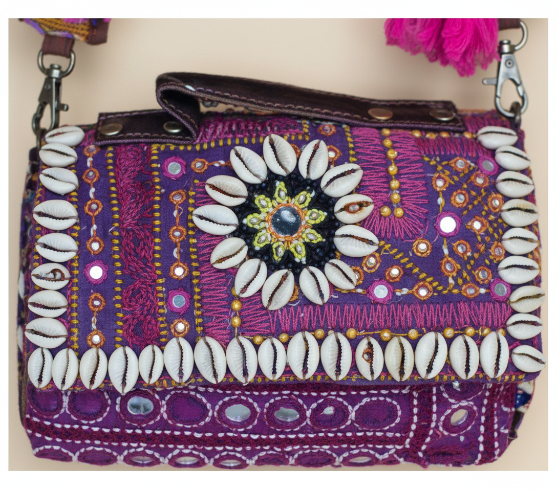 Shell Tassel Rani crossbody bag side view showing depth