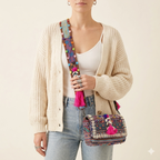 Shell Tassel Rang Mela crossbody bag front view — Mystic Dhaga