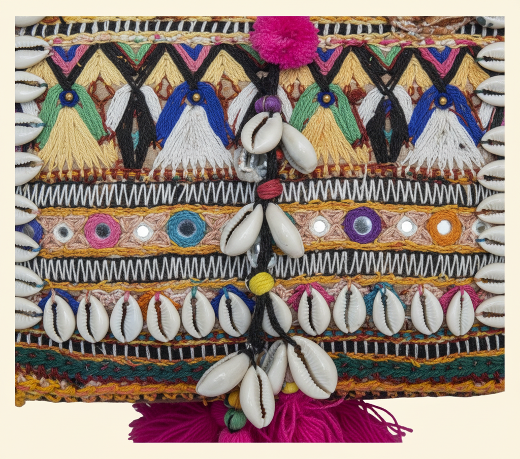 Shell Tassel Bandhej crossbody bag isometric angle