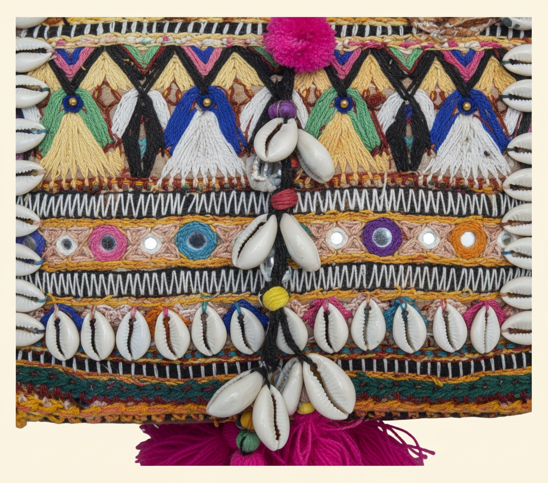 Shell Tassel Bandhej crossbody bag isometric angle