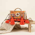 Shell Tassel Sandhya crossbody bag front view — Mystic Dhaga