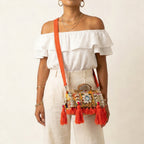 Shell Tassel Moonga crossbody bag front view — Mystic Dhaga