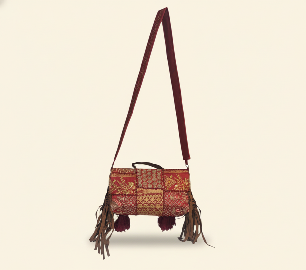 Shell Tassel Manik crossbody bag styled on hook — Mystic Dhaga