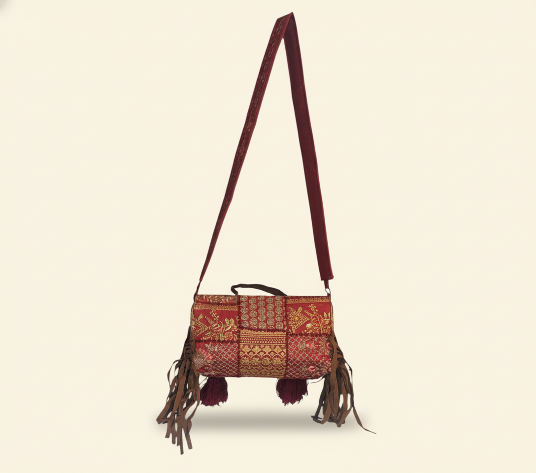 Shell Tassel Manik crossbody bag styled on hook — Mystic Dhaga
