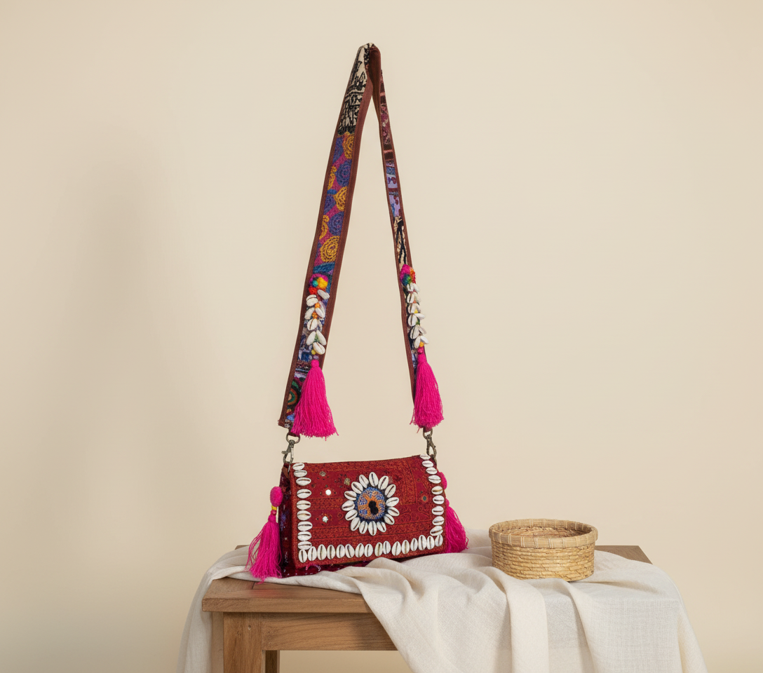Shell Tassel Kumkum crossbody bag isometric angle
