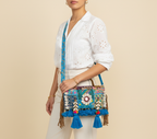 Shell Tassel Firoza crossbody bag front view — Mystic Dhaga