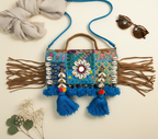 Shell Tassel Firoza crossbody bag side view showing depth