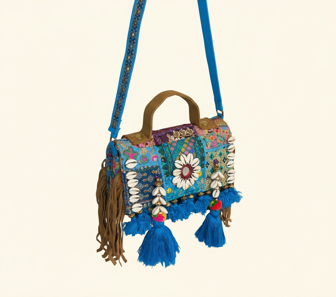 Shell Tassel Firoza crossbody bag isometric angle
