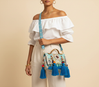 Shell Tassel Surajmukhi crossbody bag front view — Mystic Dhaga