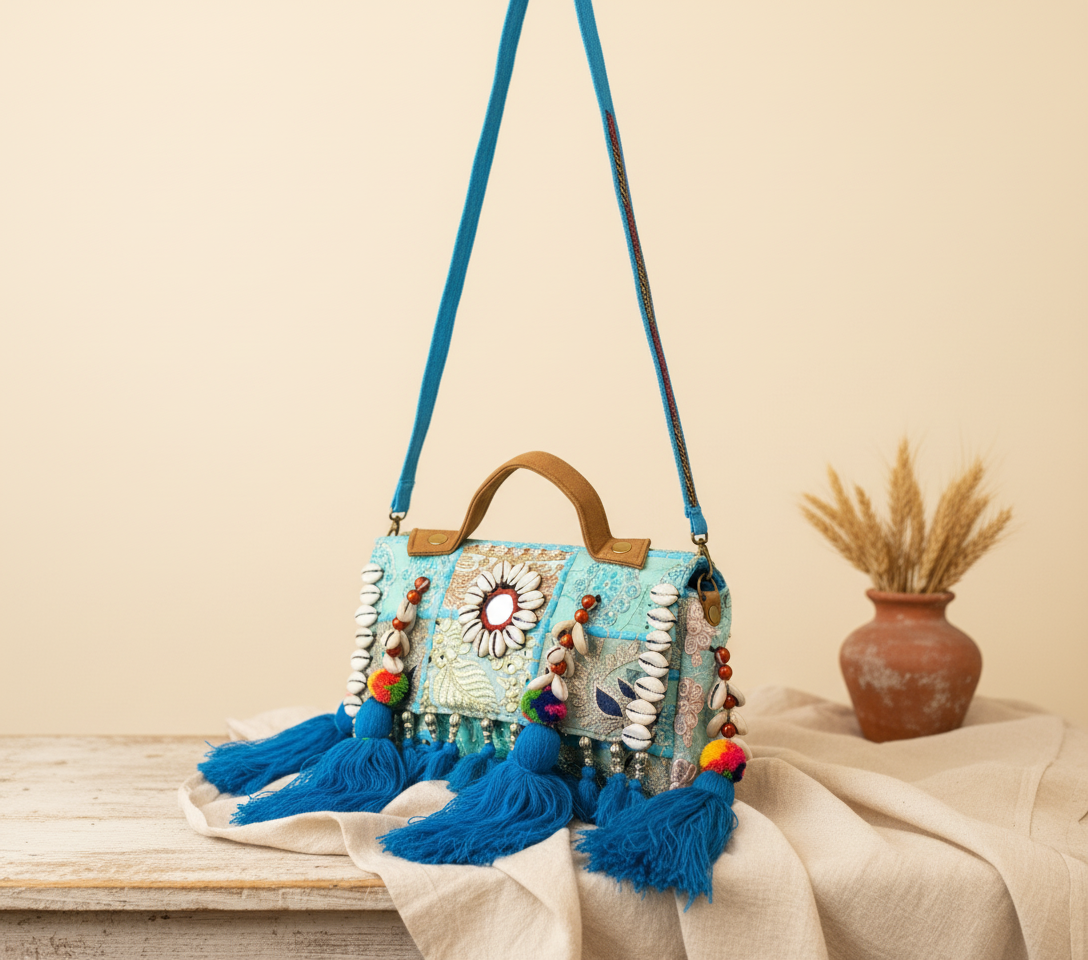 Shell Tassel Surajmukhi crossbody bag isometric angle