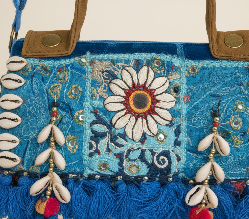 Shell Tassel Ambar crossbody bag side view showing depth