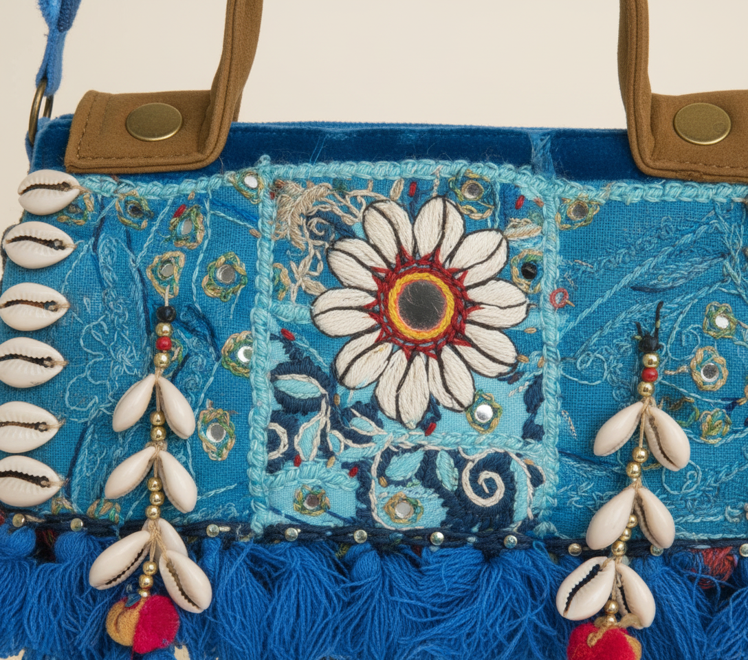 Shell Tassel Ambar crossbody bag side view showing depth