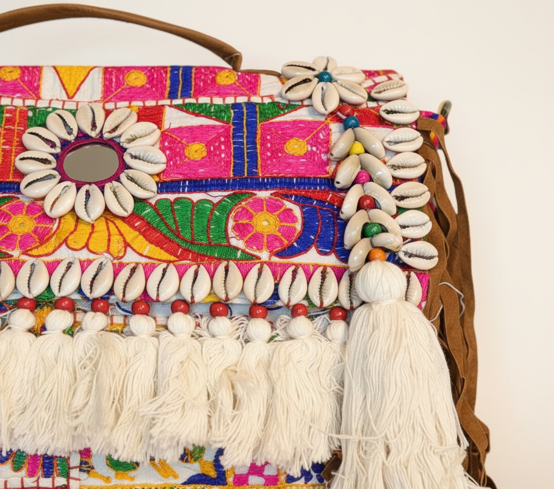Shell Tassel Dugdh crossbody bag side view showing depth