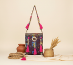 Shell Tassel Indigo Festival sling bag back view
