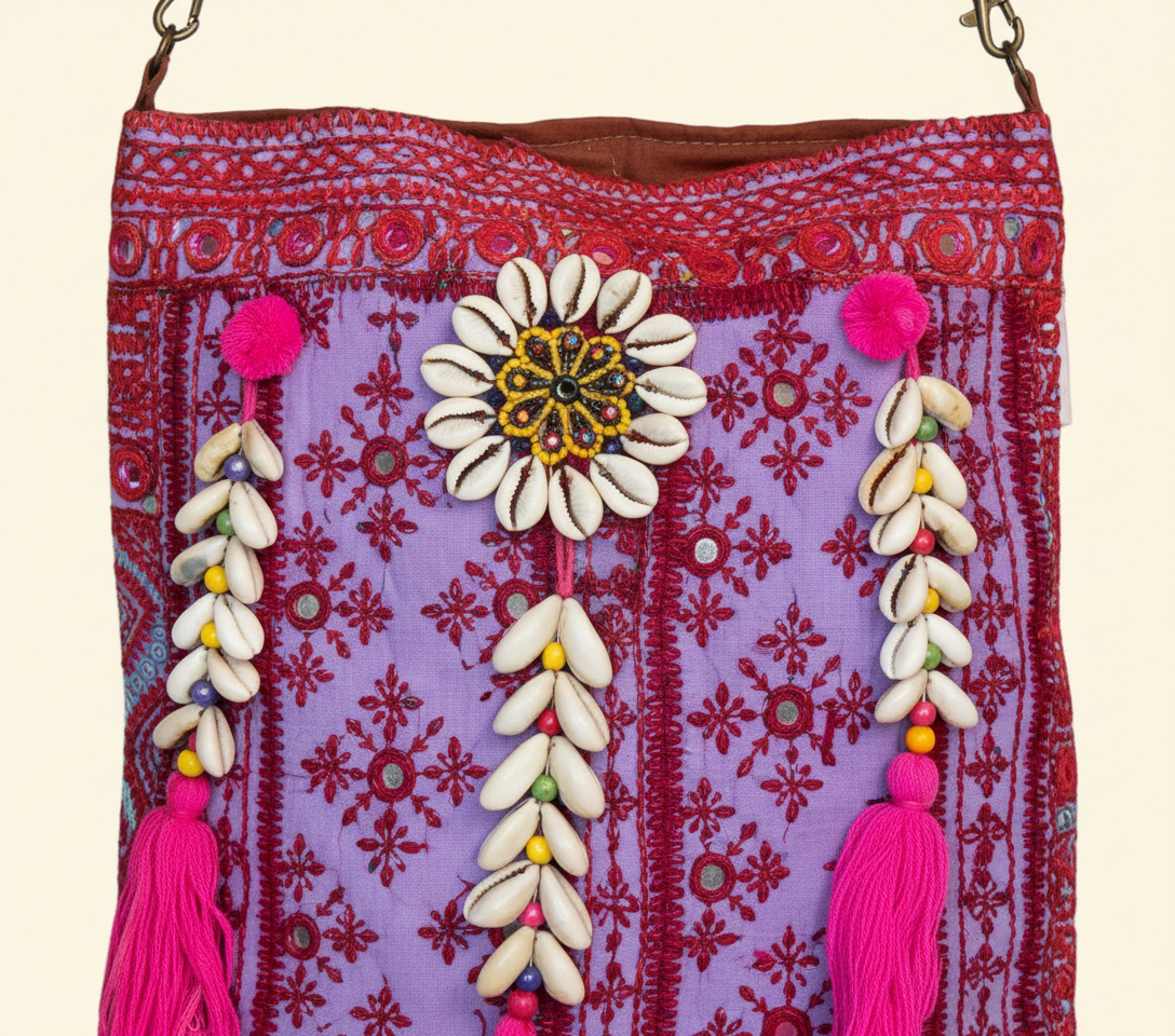 Shell Tassel Orchid Mosaic sling bag back view