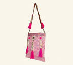 Close-up of Rose Chevron cowrie shell & tassel detail