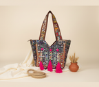 Shell Tassel Midnight Carnival tote bag side view showing depth