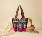 Shell Tassel Ruby Tapestry tote bag side view showing depth