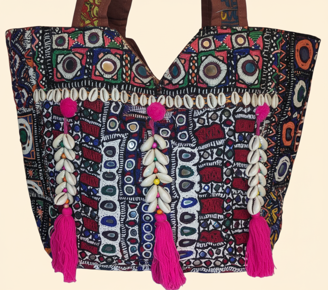 Shell Tassel Ruby Tapestry tote bag back view