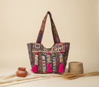Shell Tassel Amber Mosaic tote bag front view — Mystic Dhaga