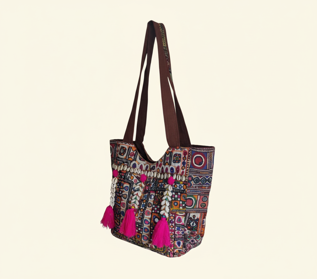 Shell Tassel Amber Mosaic tote bag back view