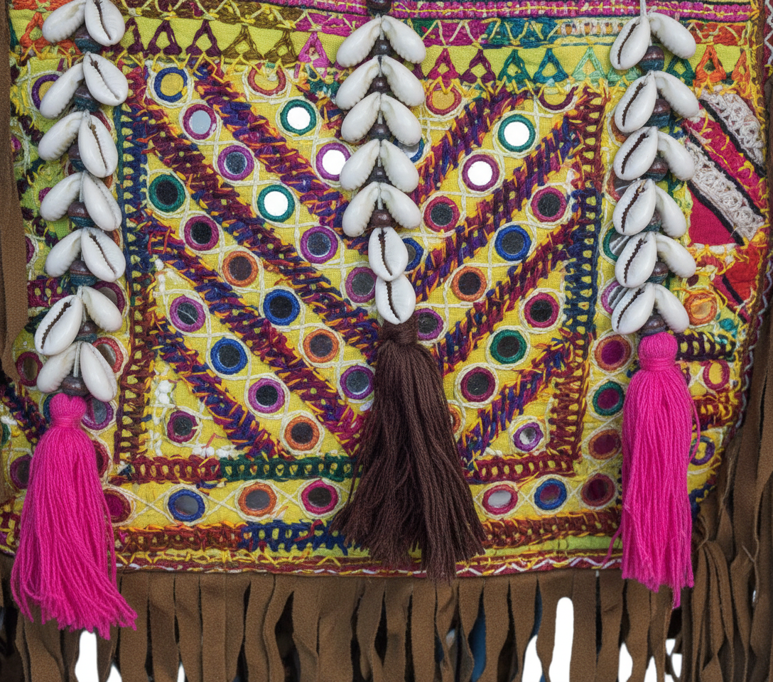 Shell Tassel Amber Fringe tote bag isometric angle