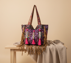 Shell Tassel Emerald Fringe tote bag side view showing depth