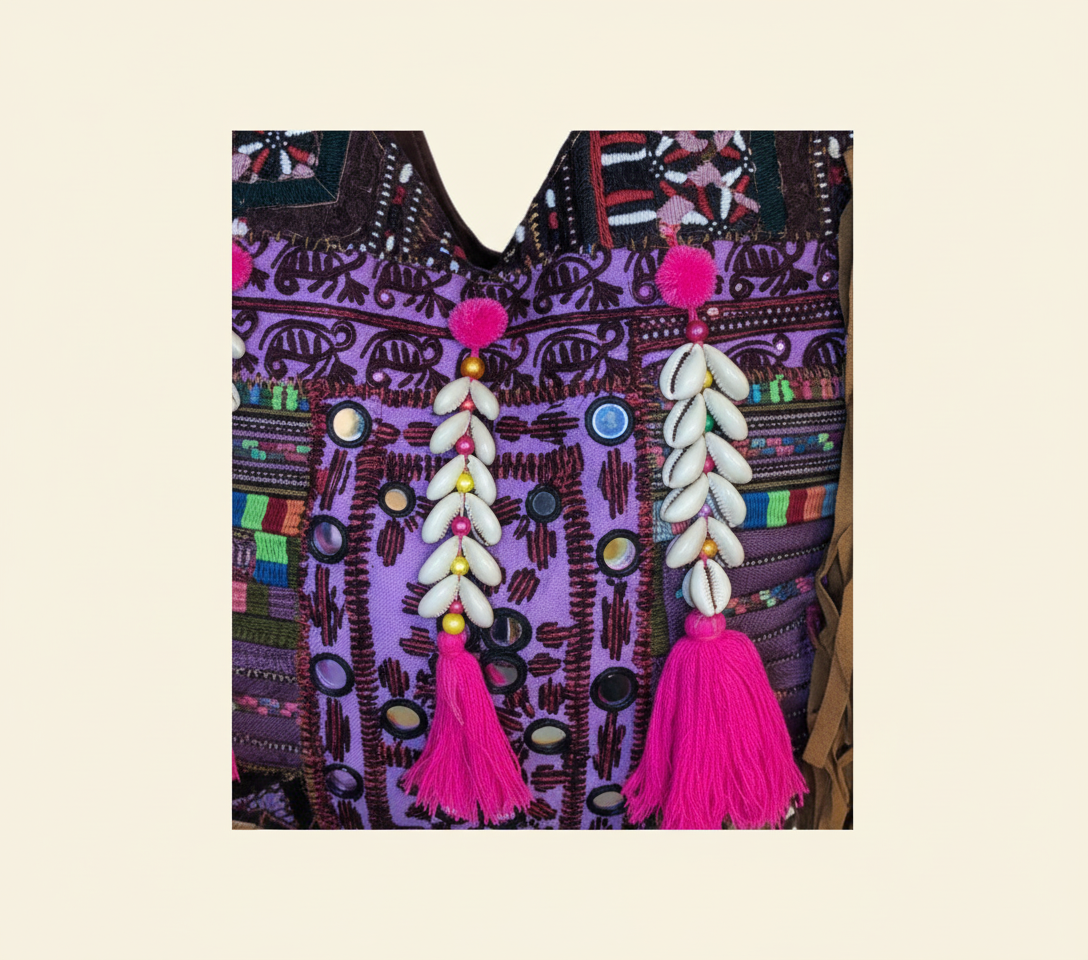 Shell Tassel Emerald Fringe tote bag back view