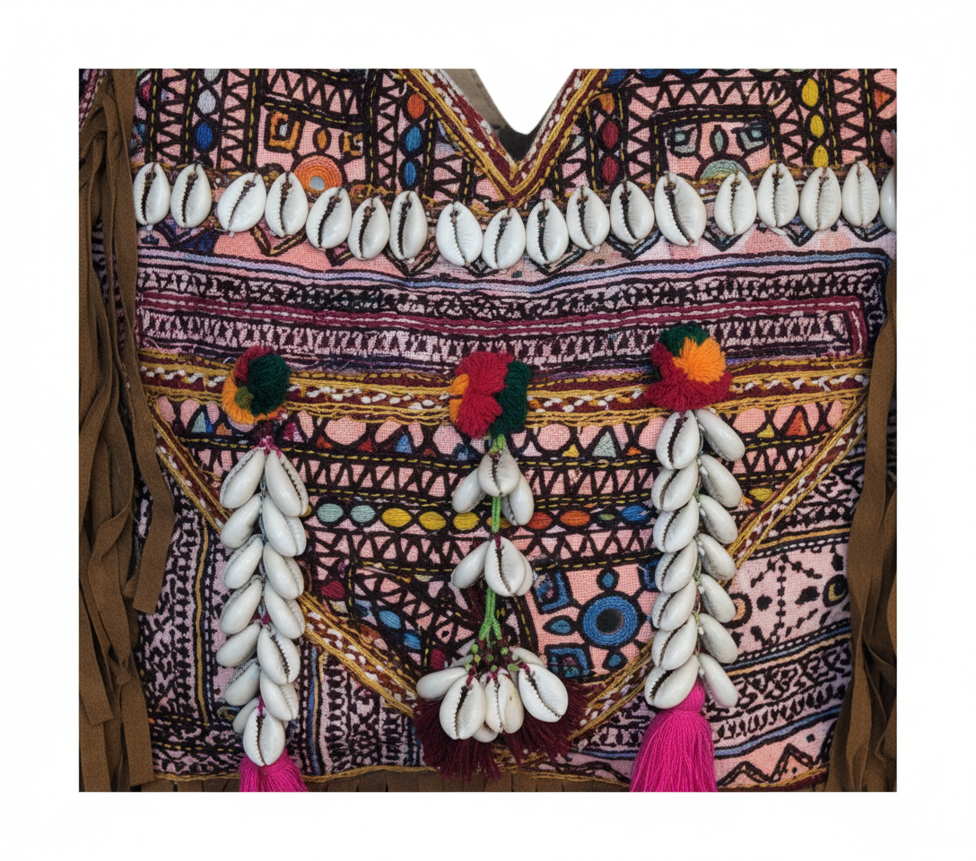 Shell Tassel Indigo Fringe tote bag back view