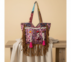 Shell Tassel Orchid Fringe tote bag front view — Mystic Dhaga
