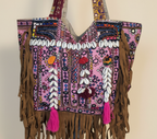 Shell Tassel Orchid Fringe tote bag side view showing depth