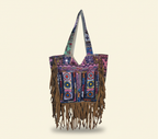 Shell Tassel Orchid Fringe tote bag isometric angle