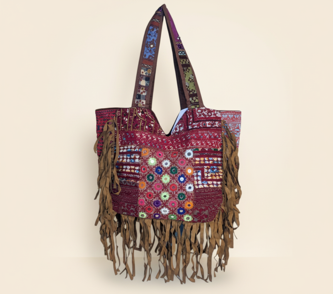 Shell Tassel Sapphire Fringe tote bag isometric angle