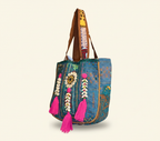 Shell Tassel Teal Festival tote bag back view