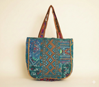 Shell Tassel Teal Festival tote bag isometric angle