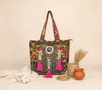 Shell Tassel Midnight Bloom tote bag side view showing depth