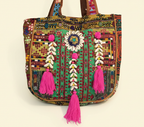 Shell Tassel Midnight Bloom tote bag back view