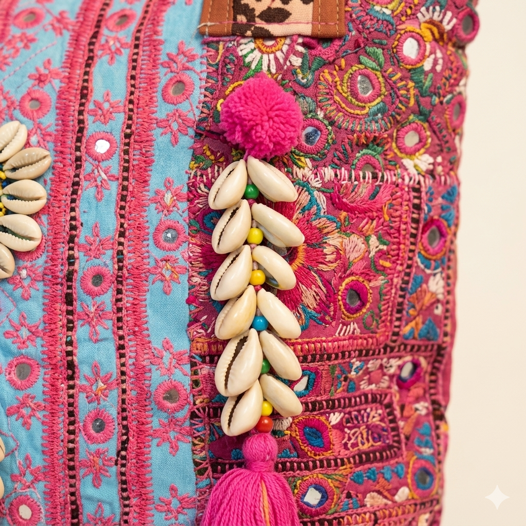 Shell Tassel Carnival Rose tote bag back view