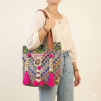 Shell Tassel Bohemia Spark tote bag front view — Mystic Dhaga