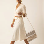 Woven Earth Sand Chevron sling bag front view — Mystic Dhaga