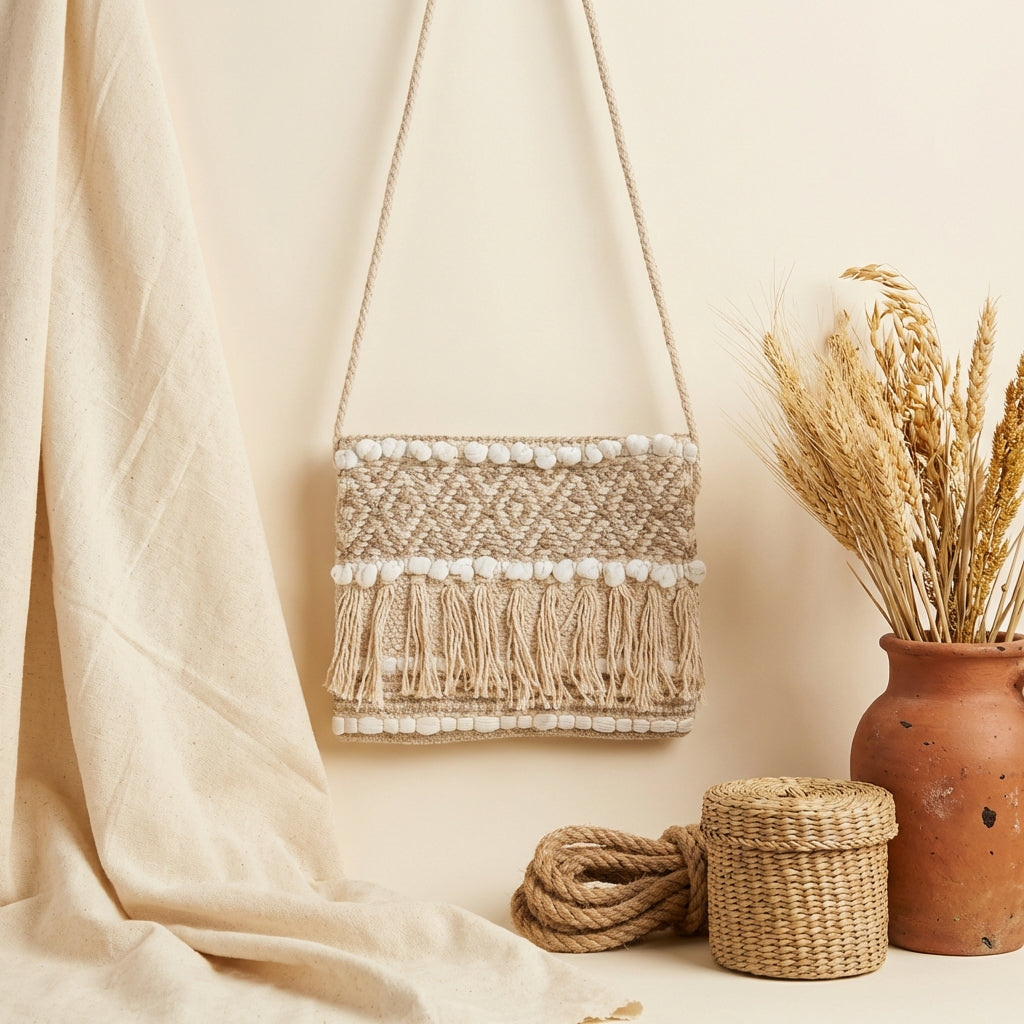 Woven Earth Sand Chevron sling bag back view
