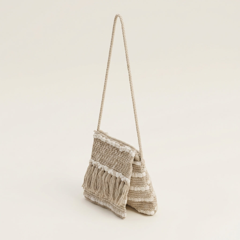 Woven Earth Sand Chevron sling bag isometric angle